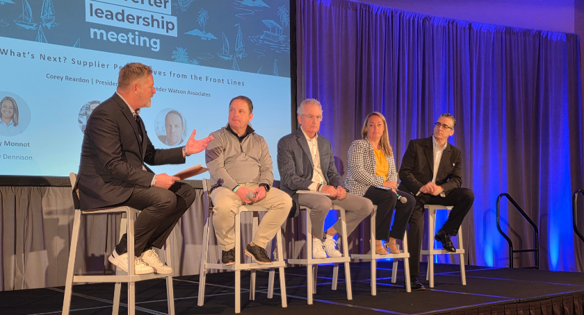 Corey Reardon moderates a panel with Barry Wendell, Kent Wolford, Abby Monnot, and Frank Grecco.